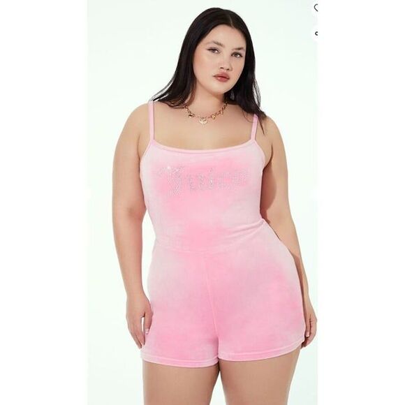 Juicy Couture Pink Velour Rhinestone Logo Romper Womens Plus Size Loungewear Sle - Picture 5 of 12